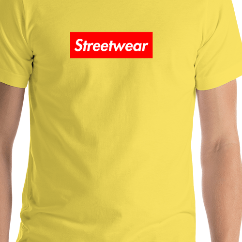 Personalized Streetwear T-Shirt - Yellow - Your Custom Text - Shirt Close-Up View