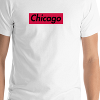 Thumbnail for Personalized Streetwear T-Shirt - White - Chicago - Shirt Close-Up View