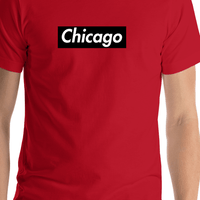 Thumbnail for Personalized Streetwear T-Shirt - Red - Chicago - Shirt Close-Up View