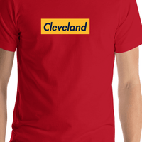 Thumbnail for Personalized Streetwear T-Shirt - Red - Cleveland - Shirt Close-Up View