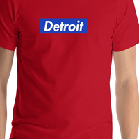 Thumbnail for Personalized Streetwear T-Shirt - Red - Detroit - Shirt Close-Up View