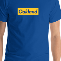 Thumbnail for Personalized Streetwear T-Shirt - Blue - Oakland - Shirt Close-Up View