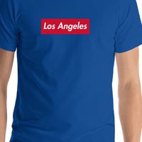 Thumbnail for Personalized Streetwear T-Shirt - Blue - Los Angeles - Shirt Close-Up View