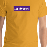 Thumbnail for Personalized Streetwear T-Shirt - Mustard - Los Angeles - Shirt Close-Up View