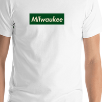 Thumbnail for Personalized Streetwear T-Shirt - White - Milwaukee - Shirt Close-Up View