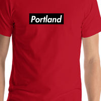 Thumbnail for Personalized Streetwear T-Shirt - Red - Portland - Shirt Close-Up View