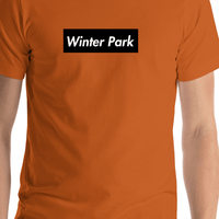 Thumbnail for Personalized Streetwear T-Shirt - Orange - Winter Park - Shirt Close-Up View