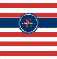 Thumbnail for Personalized Striped Shower Curtain - Red, White, and Blue - Circle Ribbon Nameplate - Decorate View