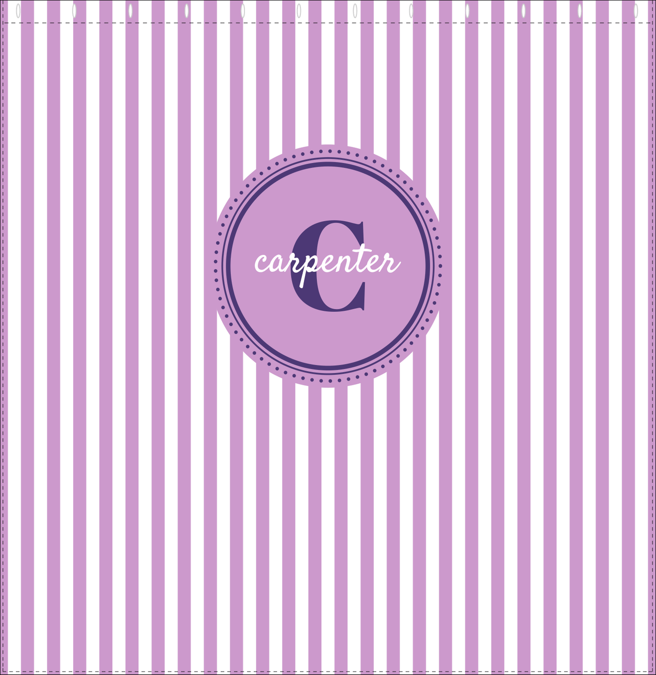 Personalized Striped Vertical I Shower Curtain - Lilac and White - Circle Nameplate - Decorate View
