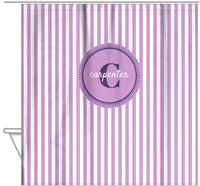 Thumbnail for Personalized Striped Vertical I Shower Curtain - Lilac and White - Circle Nameplate - Hanging View
