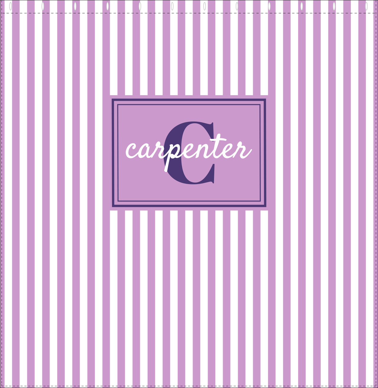 Personalized Striped Vertical I Shower Curtain - Lilac and White - Rectangle Nameplate - Decorate View