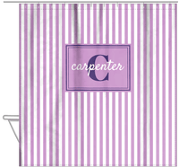 Thumbnail for Personalized Striped Vertical I Shower Curtain - Lilac and White - Rectangle Nameplate - Hanging View