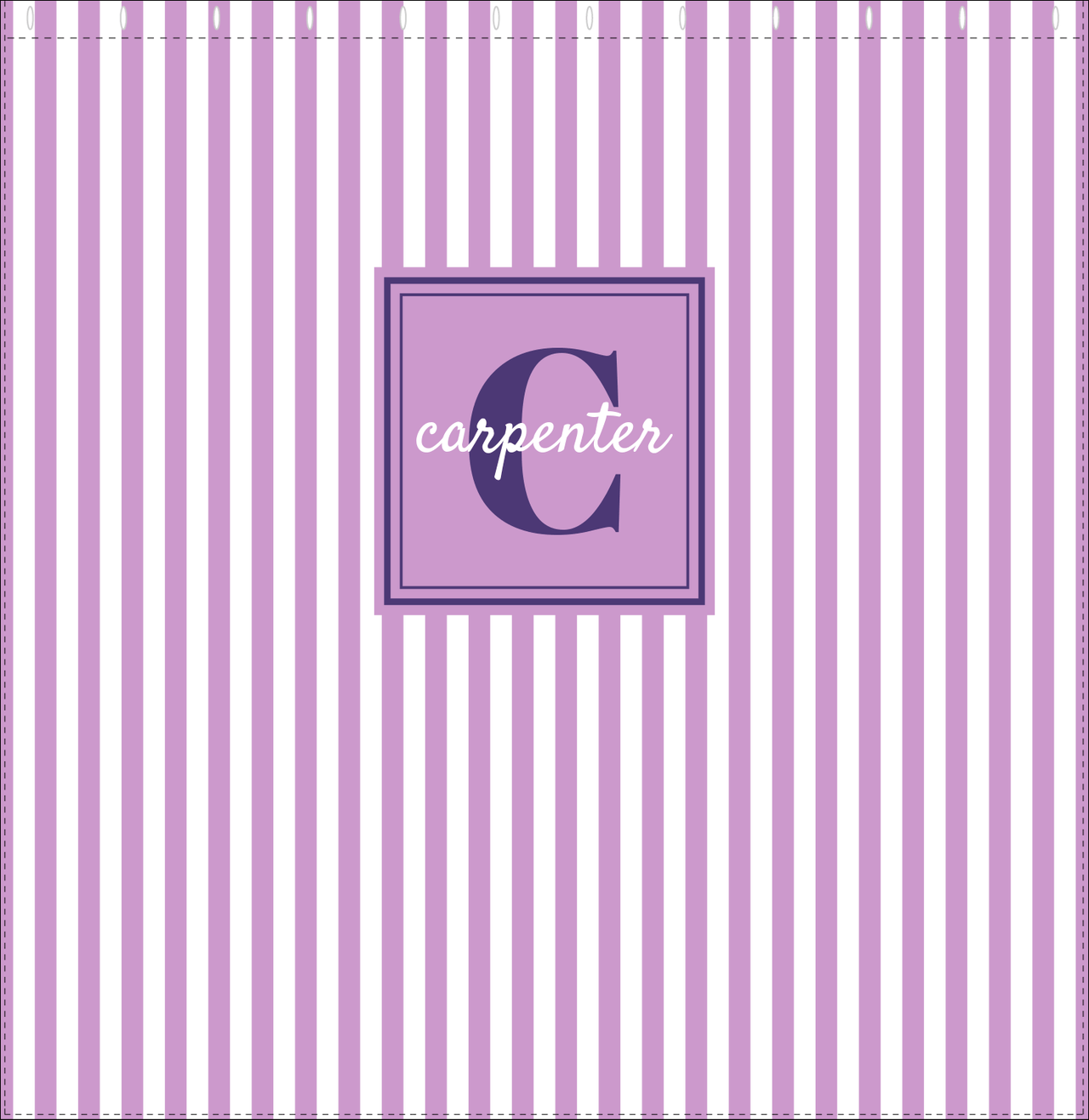 Personalized Striped Vertical I Shower Curtain - Lilac and White - Square Nameplate - Decorate View