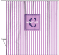 Thumbnail for Personalized Striped Vertical I Shower Curtain - Lilac and White - Square Nameplate - Hanging View