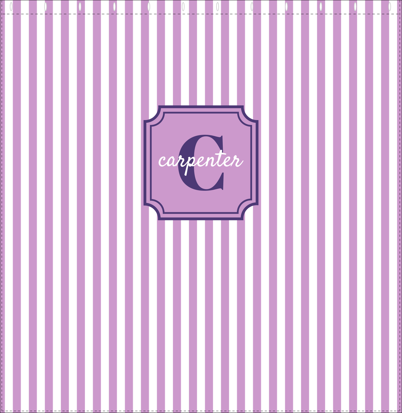 Personalized Striped Vertical I Shower Curtain - Lilac and White - Stamp Nameplate - Decorate View