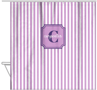 Thumbnail for Personalized Striped Vertical I Shower Curtain - Lilac and White - Stamp Nameplate - Hanging View
