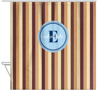 Thumbnail for Personalized Striped Vertical II Shower Curtain - Brown and Blue - Circle Nameplate - Hanging View