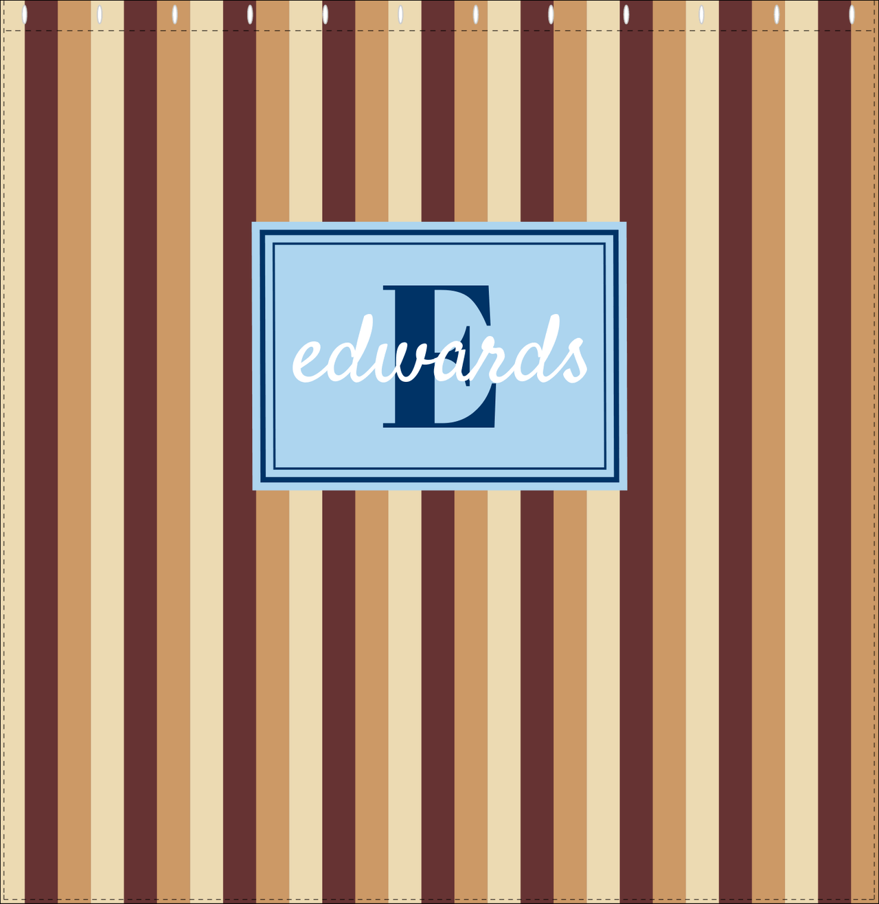 Personalized Striped Vertical II Shower Curtain - Brown and Blue - Rectangle Nameplate - Decorate View