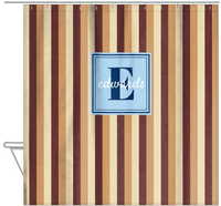 Thumbnail for Personalized Striped Vertical II Shower Curtain - Brown and Blue - Square Nameplate - Hanging View