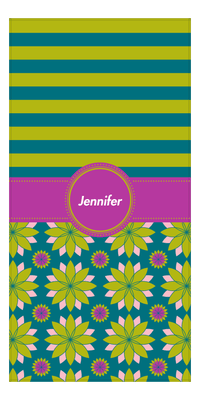 Thumbnail for Personalized Stripes & Flower Burst Beach Towel - Circle Ribbon - Front View
