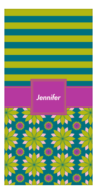Thumbnail for Personalized Stripes & Flower Burst Beach Towel - Square Ribbon - Front View