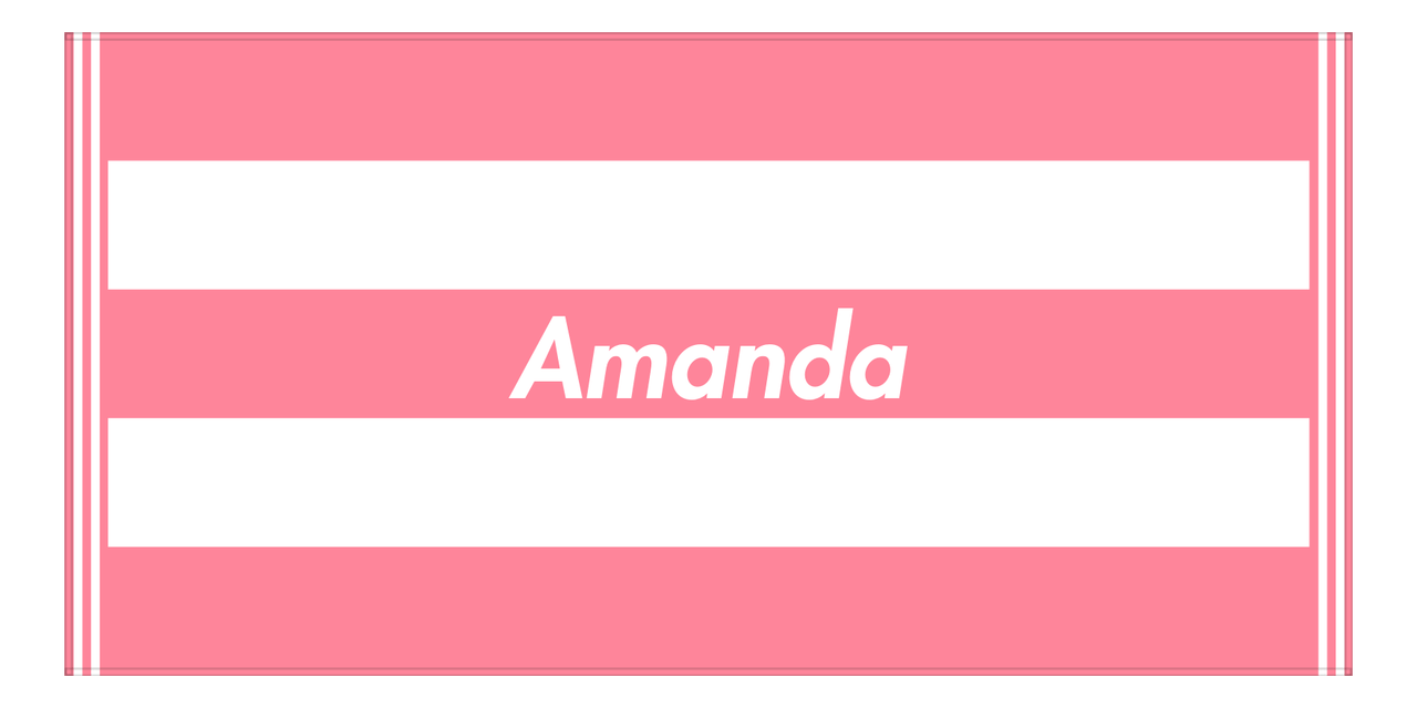 Personalized Striped Beach Towel - Pink & White - 5 Stripes - Front View