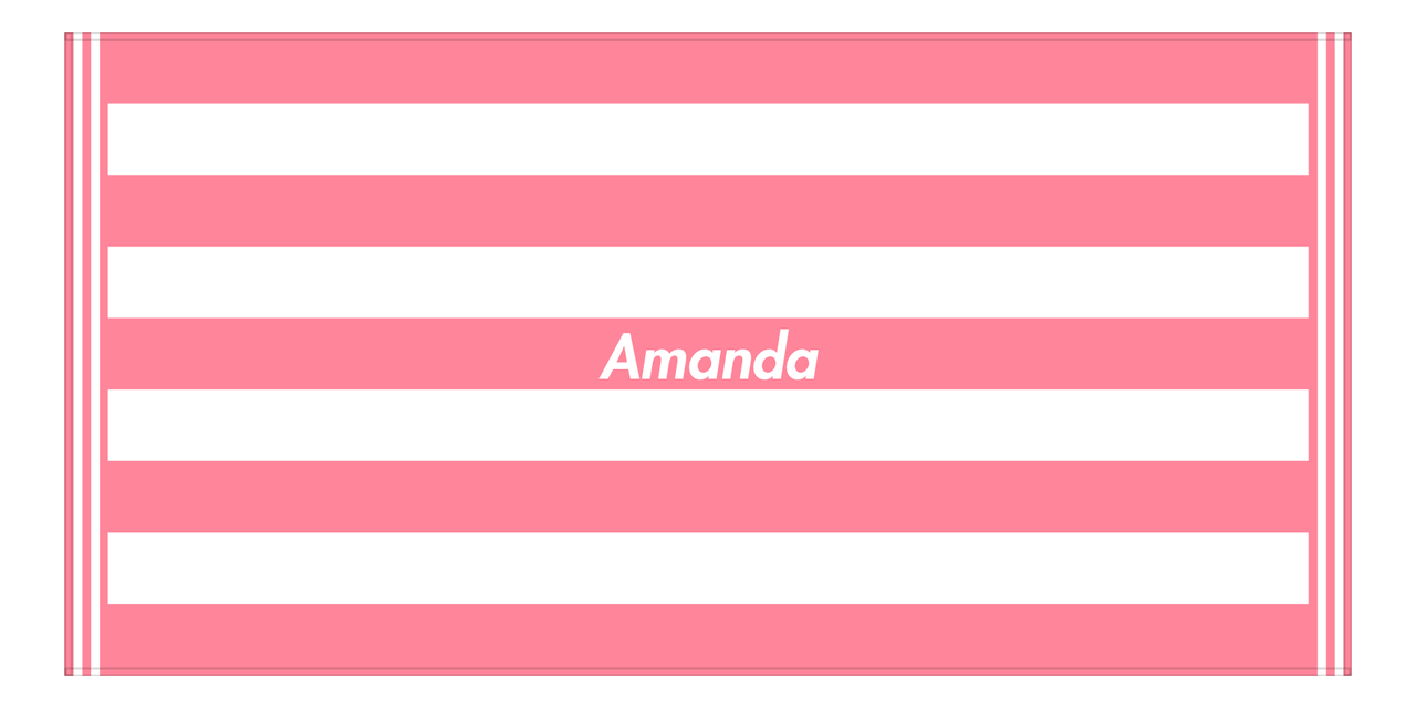 Personalized Striped Beach Towel - Pink & White - 9 Stripes - Front View