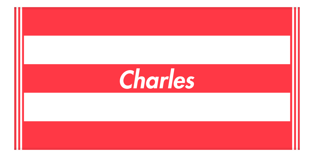 Personalized Striped Beach Towel - Red & White - 5 Stripes - Front View