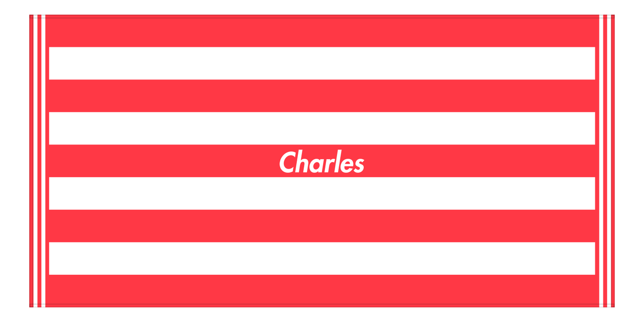 Personalized Striped Beach Towel - Red & White - 9 Stripes - Front View