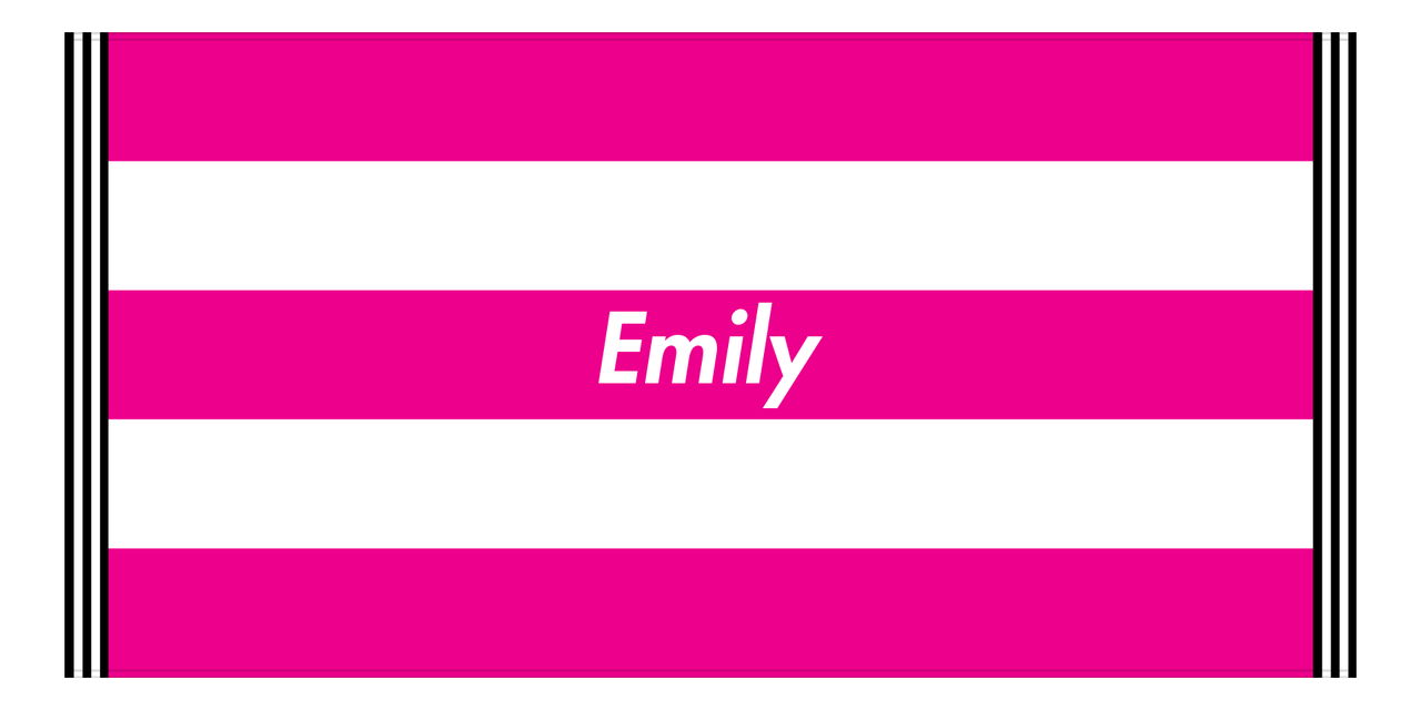 Personalized Striped Beach Towel - Hot Pink & White - 5 Stripes - Front View