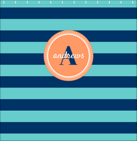 Thumbnail for Personalized Striped Shower Curtain - Blue and Orange - Circle Nameplate - Decorate View