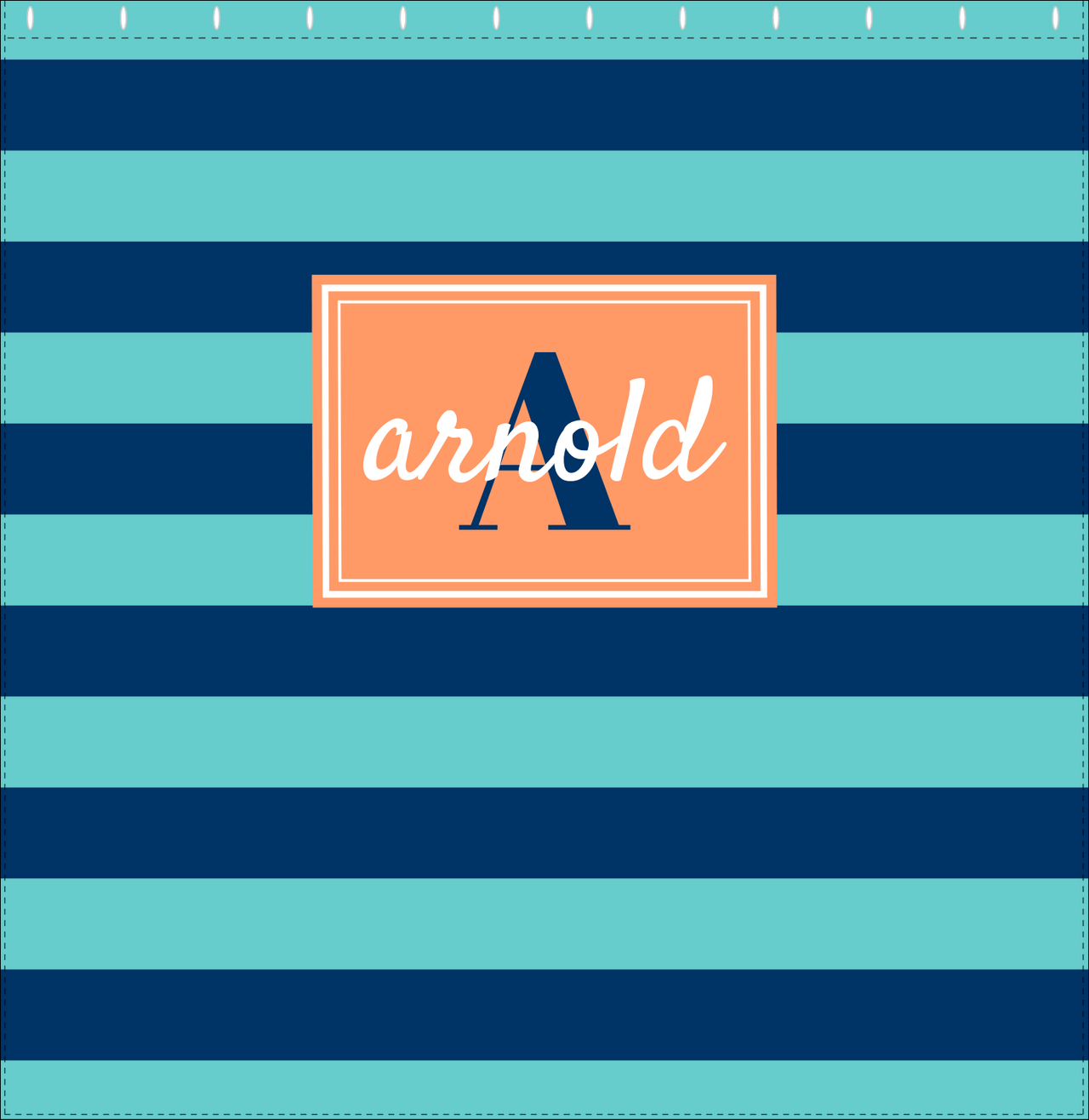 Personalized Striped Shower Curtain - Blue and Orange - Rectangle Nameplate - Decorate View