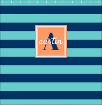Thumbnail for Personalized Striped Shower Curtain - Blue and Orange - Square Nameplate - Decorate View
