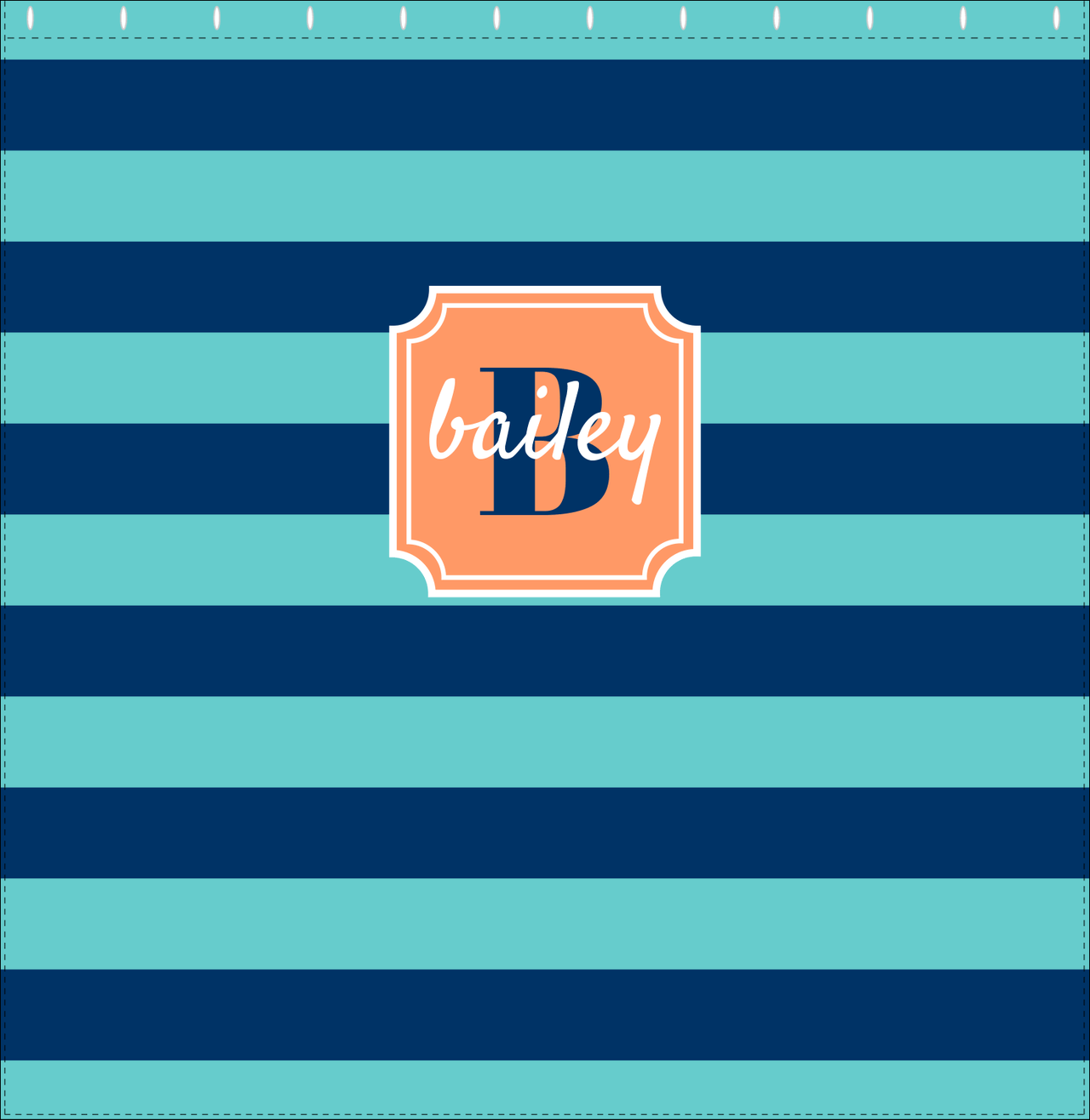 Personalized Striped Shower Curtain - Blue and Orange - Stamp Nameplate - Decorate View