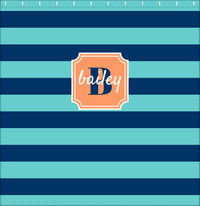 Thumbnail for Personalized Striped Shower Curtain - Blue and Orange - Stamp Nameplate - Decorate View