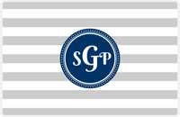 Thumbnail for Personalized Striped Placemat - Light Grey and White Stripes - Navy Circle Frame -  View