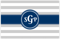 Thumbnail for Personalized Striped Placemat - Light Grey and White Stripes - Navy Circle with Ribbon Frame -  View