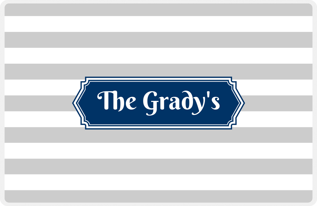 Personalized Striped Placemat - Light Grey and White Stripes - Navy Decorative Rectangle Frame -  View