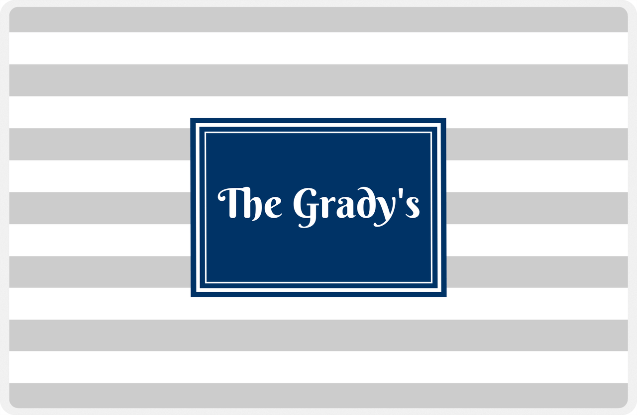 Personalized Striped Placemat - Light Grey and White Stripes - Navy Rectangle Frame -  View