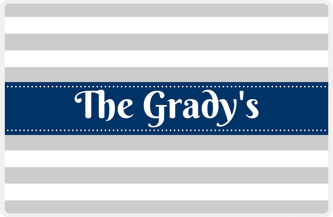 Personalized Striped Placemat - Light Grey and White Stripes - Navy Ribbon Frame -  View