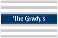 Thumbnail for Personalized Striped Placemat - Light Grey and White Stripes - Navy Ribbon Frame -  View