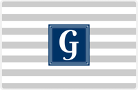 Thumbnail for Personalized Striped Placemat - Light Grey and White Stripes - Navy Square Frame -  View