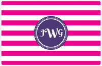 Thumbnail for Personalized Striped Placemat - Hot Pink and White Stripes - Indigo Circle Frame -  View