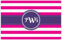 Thumbnail for Personalized Striped Placemat - Hot Pink and White Stripes - Indigo Circle with Ribbon Frame -  View