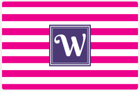Thumbnail for Personalized Striped Placemat - Hot Pink and White Stripes - Indigo Square Frame -  View