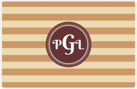 Thumbnail for Personalized Striped Placemat - Light Brown and Champagne Stripes - Brown Circle Frame -  View