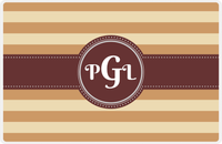 Thumbnail for Personalized Striped Placemat - Light Brown and Champagne Stripes - Brown Circle with Ribbon Frame -  View