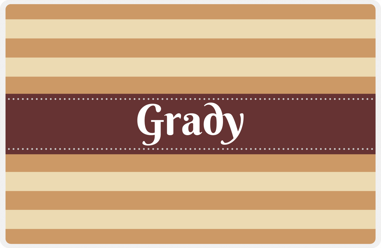 Personalized Striped Placemat - Light Brown and Champagne Stripes - Brown Ribbon Frame -  View