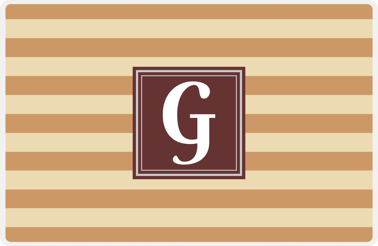 Personalized Striped Placemat - Light Brown and Champagne Stripes - Brown Square Frame -  View