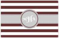 Thumbnail for Personalized Striped Placemat - Brown and White Stripes - Light Grey Circle with Ribbon Frame -  View